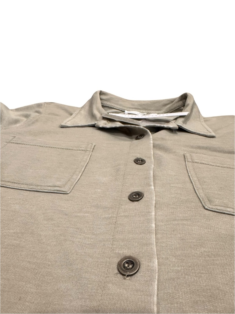 Jane + Delancey Terry Knit Button Down Shirt Shacket Tan Beige Medium NWT - Picture 7 of 10